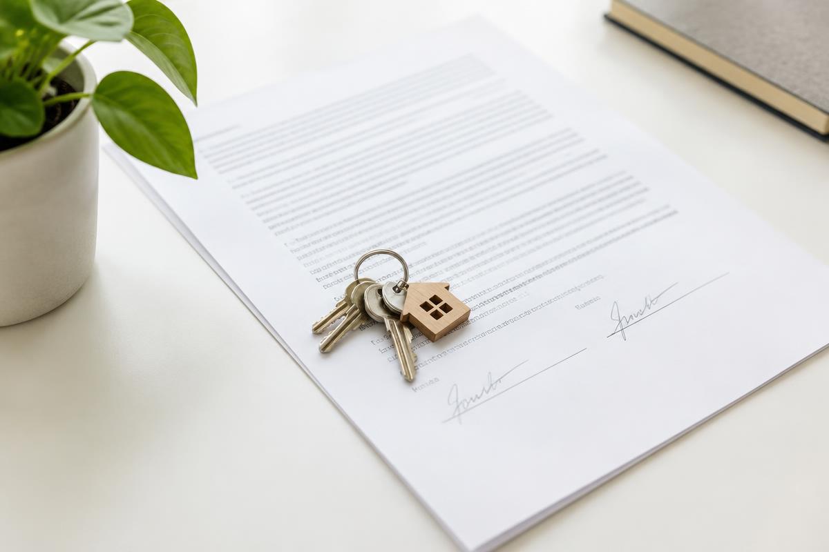House keys resting on a signed lease agreement